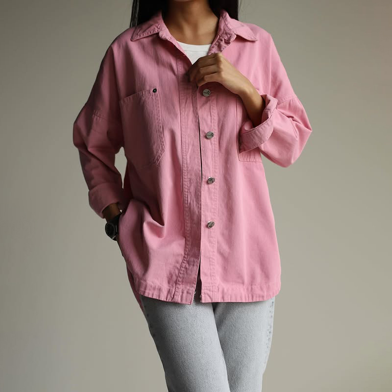 Loose Shirt Solid Color Shirt Coat New Fashion Single-Breasted Jacket Pocket Shirt